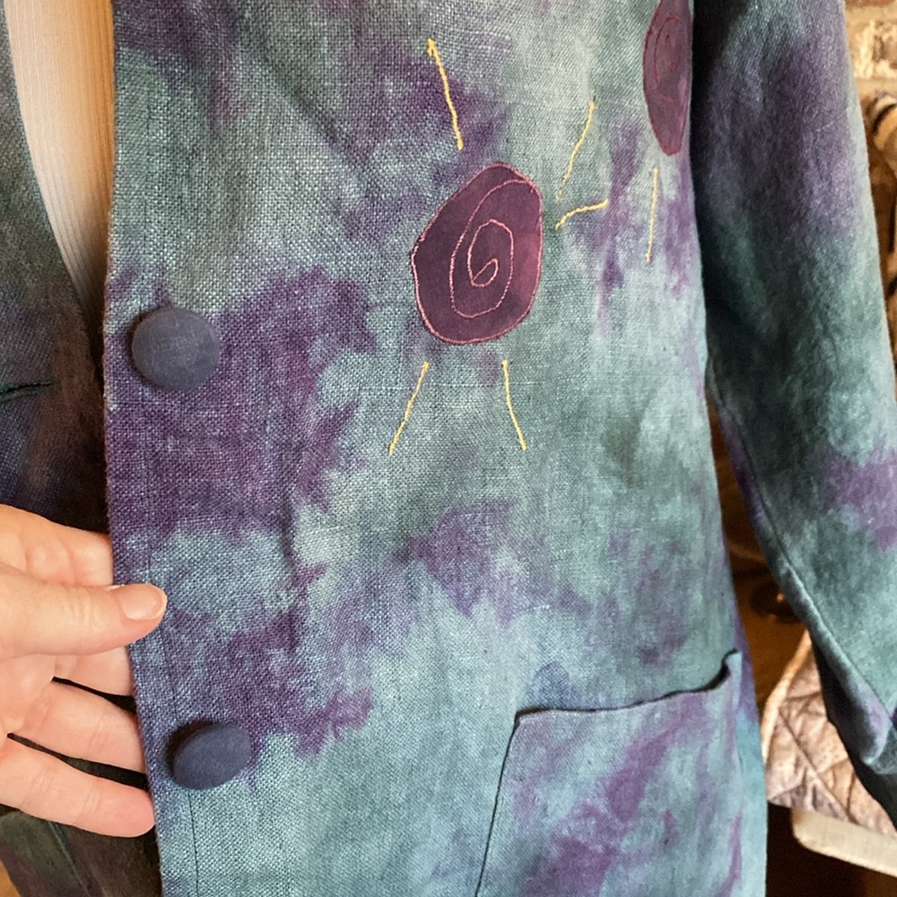 ARTISAN ANNA CARLSON amazing linen appliqué embroidered jacket!! Size M oversize - Picture 13 of 15